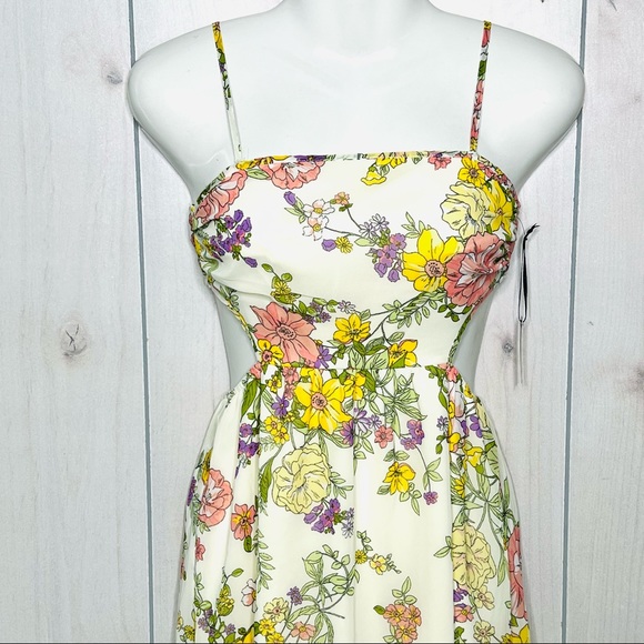 Floral Maxi Dress Sleeveless Strappy Side Cutout Yellow Pink NEW - Picture 2 of 6